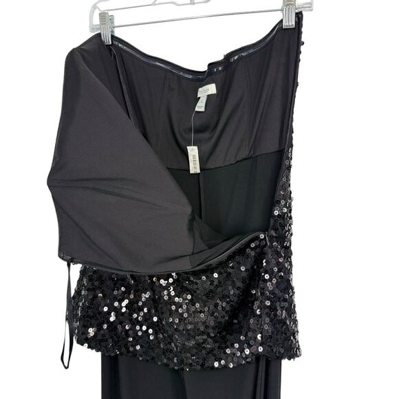 WHBM Strapless Sequin Jumpsuit Size 6 Black Knit Wide Leg Formal Party NWT - Picture 7 of 12
